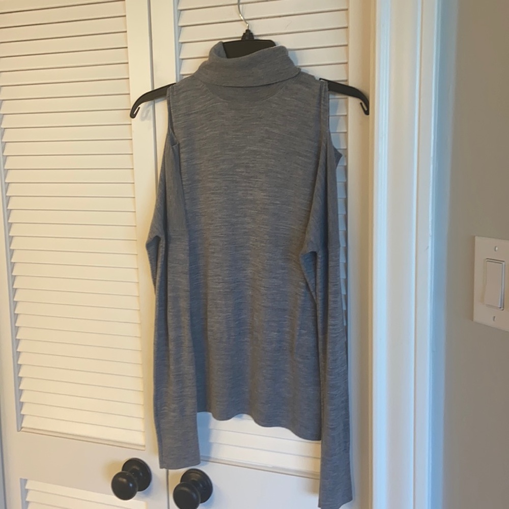 VINCE. Soft Gray Cold Shoulder Turtleneck Sweater